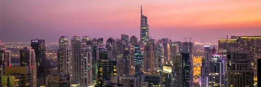 Aerial View of City Lit Up at Night