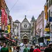 A busy street in a city center