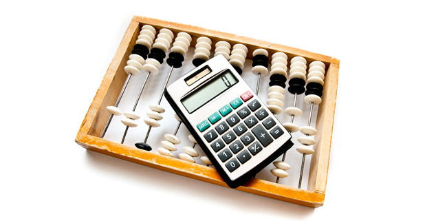 A calculator and an abacus