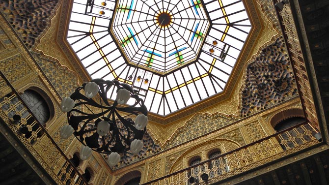 Ornate ceiling and glass skylight