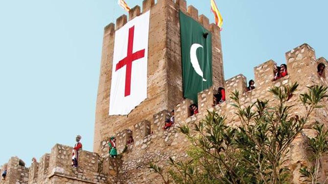 Medieval castle with flags