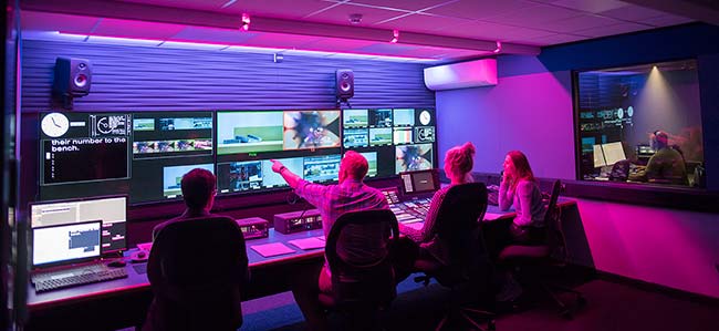 Students in a TV production environment