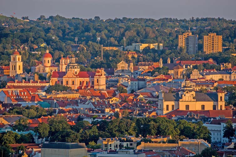 City in sunset sunlight