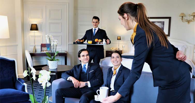 Hospitality staff practise service