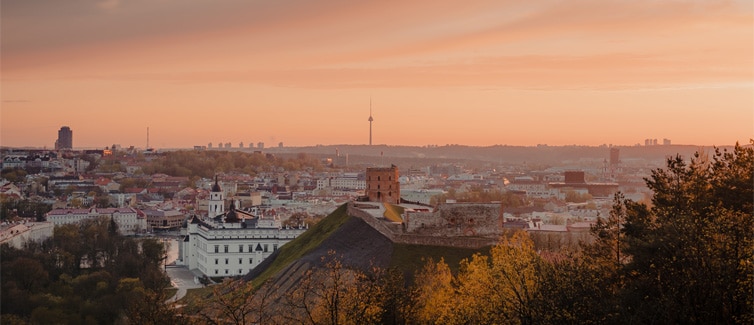 Panoramic view over the city of Vilnius at sunset