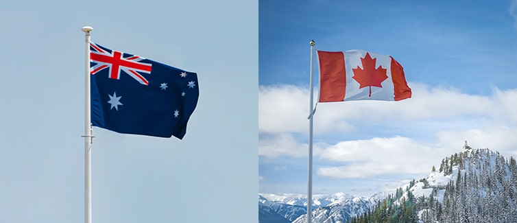 Composite image of Australia and Canadian flags