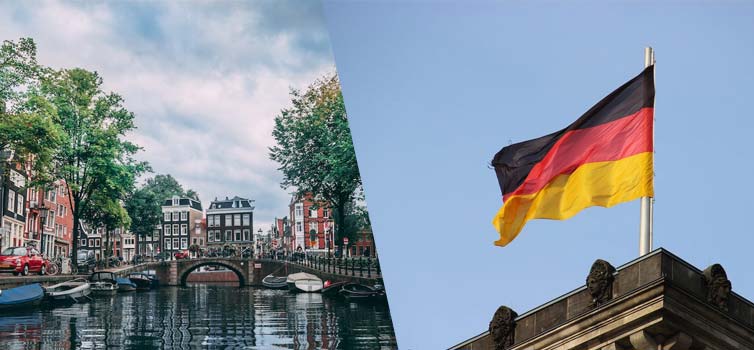 Composite picture of a canal and a German flag
