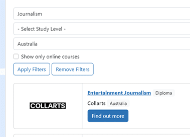 Using the course search tool on StudyLink.com
