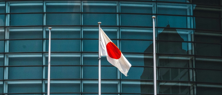 Image of a white and red Japanese flag on a flagpole