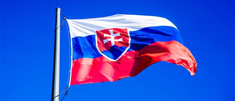 Image of a white, blue and red Slovakia flag on a flagpole