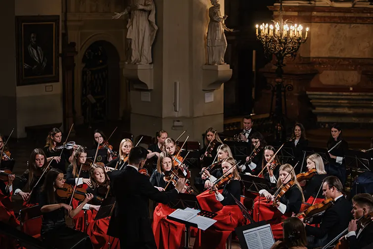 Orchestra playing violins